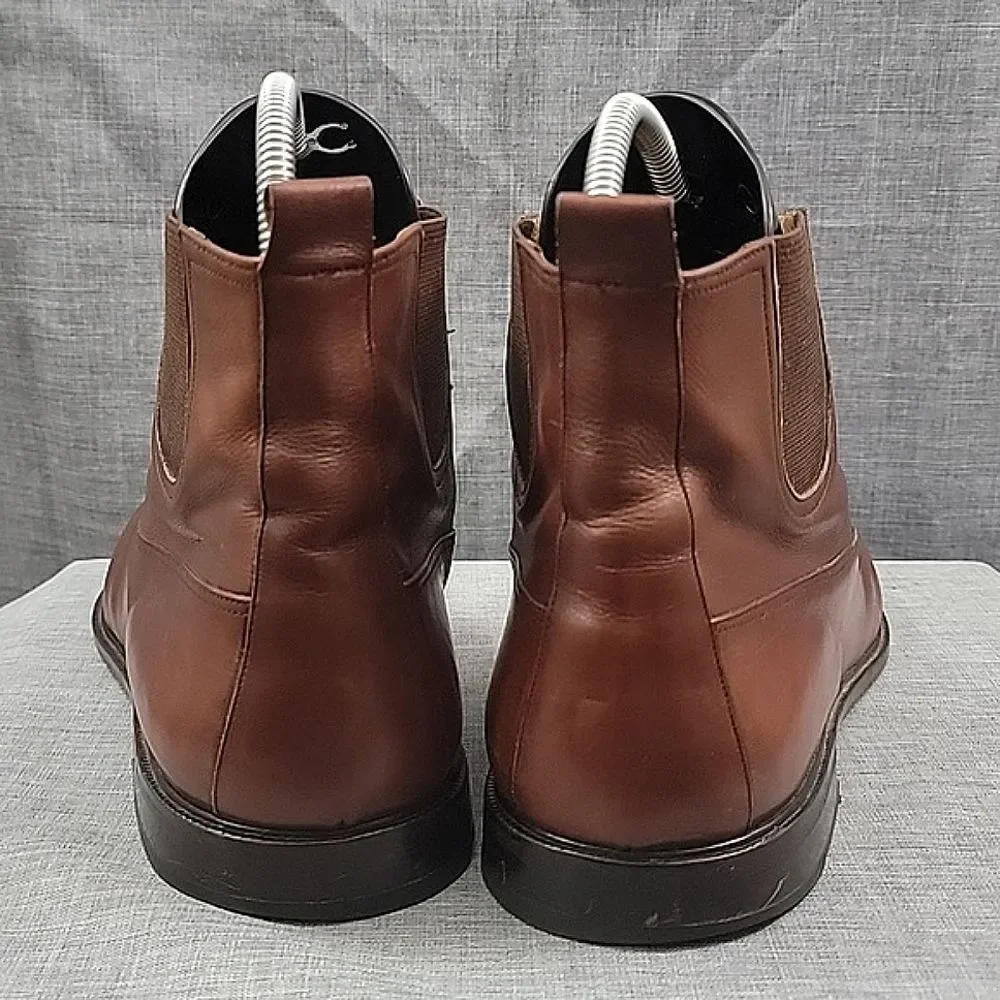 Mezlan Camden Cognac Brown Leather Chelsea Ankle Boots Lace-Up Men's SZ 14M